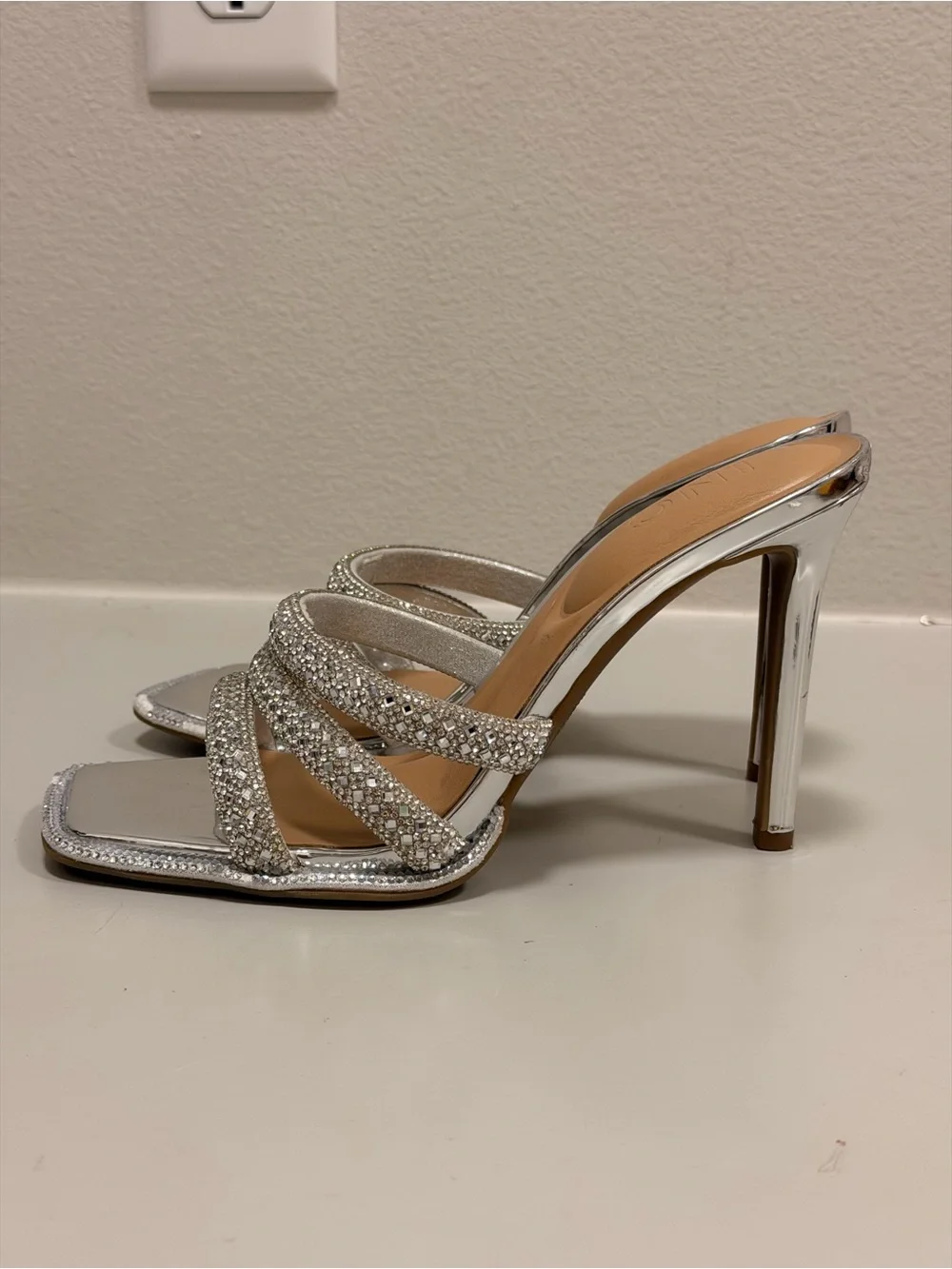 INC International Concepts Silver Crystal Multi-Strap Slide Heels